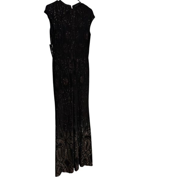 Revolve Betsy & Adam Long Cap Sleeve Glitter Black Ombre Maxi Formal Gown - Picture 6 of 8
